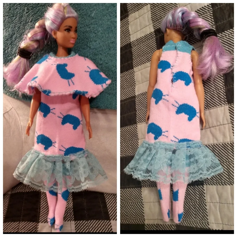 Handmade (Curvy) Barbie 3 pc outfit pink kitties original